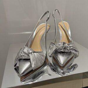 Saks Fifth Avenue 22ÉLEVÉ  Silver Bow Slingback Heels